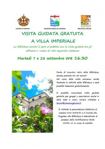 Visite guidate gratuite a Villa Imperiale 7 e 28 settembre 2021
