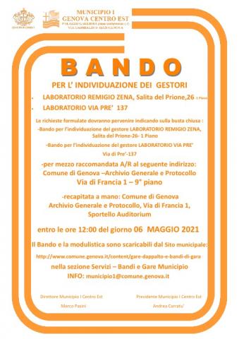 BANDO PER L’INDIVIDUAZIONE DEL GESTORE DEL LABORATORIO REMIGIO ZENA-SALITA DEL PRIONE 26,1
