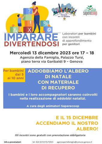 Locandina laboratorio "Addobbiamo l'albero di Natale con materiali di recupero"