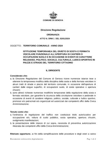 DIREZIONE REGOLAZIONE - ORDINANZA ATTO N. ORM 1 DEL 02/01/2024