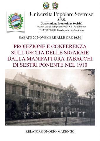 Proiezione e conferenza sull'uscita delle sigaraie dalla Manifattura Tabacchi nel 1910