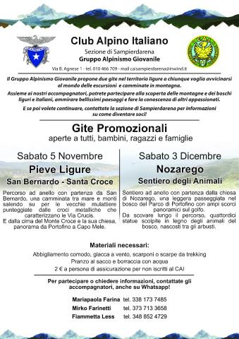 Il gruppo Alpinismo Giovanile del CAI di Sampierdarena propone due gite nel territorio ligure 