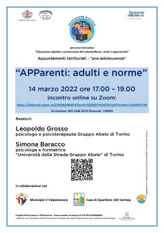 locandina incontro formativo APParenti: adulti e norme 14 marzo 2022