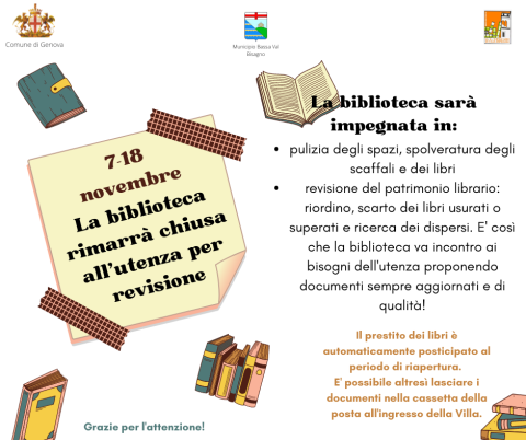Biblioteca Lercari - chiusura per revisione annuale Biblioteca Lercari - chiusura per revisione annuale