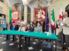 L'intervento di Francesco Quaglia dell'associazione 16 giugno 1944. Accanto a lui, al tavolo, le Autorità presenti alle cerimoni