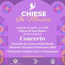 Locandina con la scritta "Chiese in Musica" sormontata da una colomba stilizzata