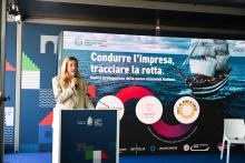 La sindaca di Genoa Silvia Salis durante il suo intervento all'incontro "Condurre l'impresa"