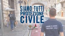 Siamo tutti Protezione Civile", foto scattata in via XX settembre con volontario fotografato di spalle verso Ponte Monumentale