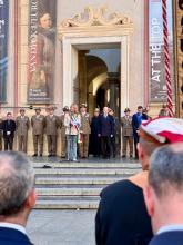L'intervento della sindaca in piazza De Ferrari, davanti all'ingresso di Palazzo Ducale