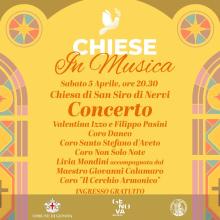 Locandina con la scritta "Chiese in Musica" sormontata da una colomba stilizzata