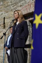L'intervento della sindaca Salis. Accanto a lei l'assessore ai Lavori pubblici Massimo Ferrante