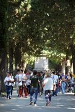 Visitatori in transito nei viali del Cimitero Monumentale Visitatori in transito nei viali del Cimitero Monumentale