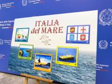 Il pannello con i 5 francobolli di Italia del Mare tra cui quello delle Repubbliche Marinare