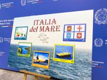 Il pannello con i 5 francobolli di Italia del Mare tra cui quello delle Repubbliche Marinare