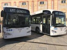 Due bus elettrici di AMT in piazza De Ferrari, davanti a Palazzo Ducale (foto di repertorio)