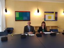 campora e gavuglio al tavolo della conferenza stampa
