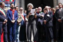 La oratrice ufficiale Bendetta Tobagi durante il suo intervento in piazza Matteotti