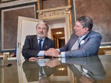 Firma accordo Comune di Genova e Banca di Sviluppo Consiglio d'Europa-Bucci e Monticelli