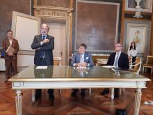 Firma accordo Comune di Genova e Banca di Sviluppo Consiglio d'Europa-Bucci, Monticelli, Piciocchi