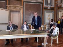 Firma accordo Comune di Genova e Banca di Sviluppo Consiglio d'Europa-Bucci, Monticelli, Piciocchi