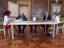 Firma accordo Comune di Genova e Banca di Sviluppo Consiglio d'Europa-Orlando, Bucci, Monticelli, Piciocchi, Marchese