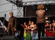 violinista e direttore d'orchestra di spalle