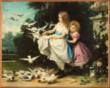 Giuseppe Bertini, Fanciulle fra colombi in un giardino