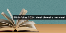 Locandina di Bibliofolies 2024: un libro aperto e "sfogliato" su un tavolino