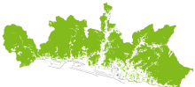 Cartina del territorio del Comune di Genova dove emerge la prevalenza della superficie a verde