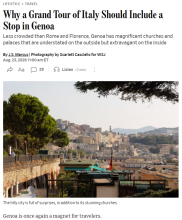 Ritaglio dell'inizio dell'articolo con il titolo "Why a Grand Tour of Italy Should Include a Stop in Genoa"