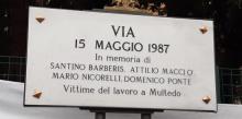 Targa toponomastica "via 15 maggio 1987" in ricordo delle 4 vittime del lavoro a Multedo