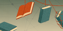 Tre libri con copertina verde e uno "rosso" tenuti legati dai fili di una ragnatela