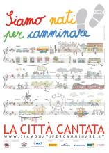 manifesto di Siamo nati per camminare: un pentagramma che riproduce i modi giusti e sbagliati di muoversi in città