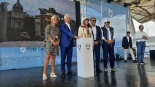 Sul palco dell'Ocean Live Park Evelina Christillin, Andrea Abodi, Daniela Santanchè, Gian Paolo Montali, sindaco Marco Bucci