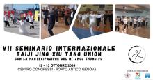 Locandina evento - titolo sormontato da quattro fotografie che ritraggono alcuni praticanti di Tai Chi in azione