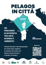 Locandina progetto - cartina di parte dell'Italia con evidenziata, in azzurro, l'area marina protetta del Santuario dei Cetacei