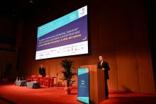L'intervento della sindaca Salis durante il 12° Forum  “Shipping and Intermodal Transport”