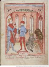 un assaggio di vino in cantina in manoscritto medievale