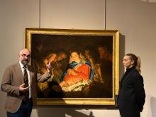 L'assessore Montanari racconta la "Natività di Gesù Cristo" di Mathias Stom. Al suo fianco la sindaca Salis L'assessore Montanari racconta la "Natività di Gesù Cristo" di Mathias Stom. Al suo fianco la sindaca Salis