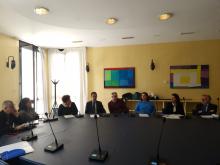 Un momento della conferenza stampa: si riconosce tra gli altri il Garante comunale dei diritti degli anziani Paolo Tanganelli