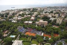 Veduta aerea del parco di Valletta Cambiaso durante l'ultima edizione della Coppa Davis di tennis
