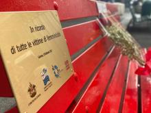 targa e rosa su panchina rossa