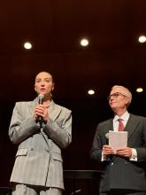 La sindaca Silvia Salis con il presidente del Premio Paganini Giovanni Panebianco La sindaca Silvia Salis con il presidente del Premio Paganini Giovanni Panebianco