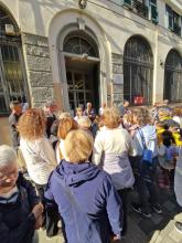 Una delle tappe del percorso fatto questa mattina a Sampierdarena per "Gli Anelli del Benessere"