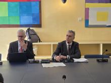 Un momento della conferenza stampa in Sala Giunta Nuova: intervento dell'assessore Robotti