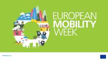 locandina della European Mobility Week: una grafica con stilizzate tutte le modalità di mobilità urbana green