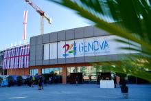 Esterno Palasport con logo Genova 2024