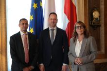 Il consigliere Kaabour con l'ambasciatore Schiltz e l'assessora Beghin