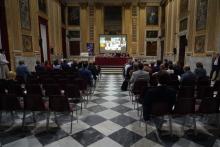 Il Salone del Minor Consiglio durante l'assemblea di Anci Liguria