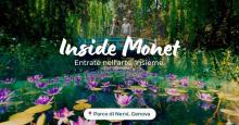 Locandina di "Inside Monet": due persone indossano un visore su un ponticello che sovrasta un laghetto con ninfee